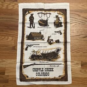 Vintage Kaydee prints Cripple Creek Colorado Tea Towel Souvenir Tapestry 24”